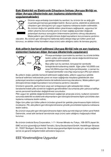 Sony VPCSE2E1E - VPCSE2E1E Documenti garanzia Turco