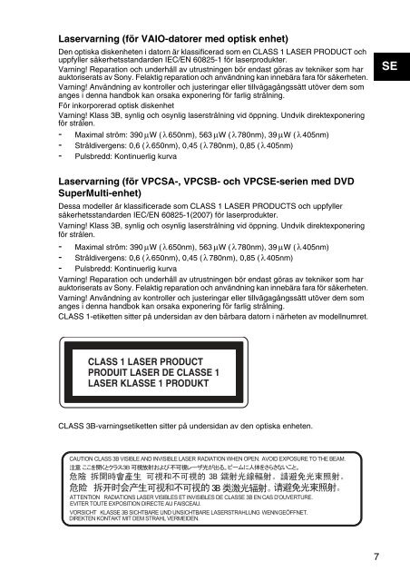 Sony VPCSE2E1E - VPCSE2E1E Documenti garanzia Norvegese