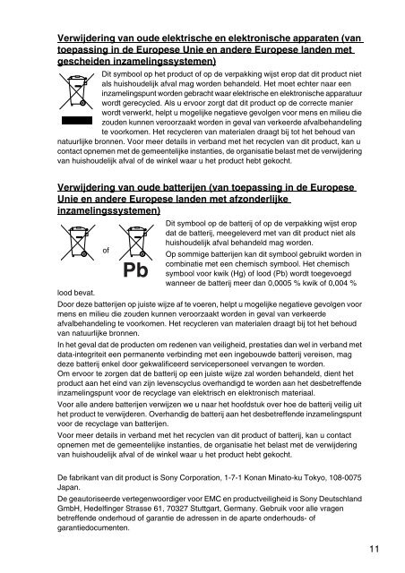 Sony VPCSE2E1E - VPCSE2E1E Documenti garanzia Olandese