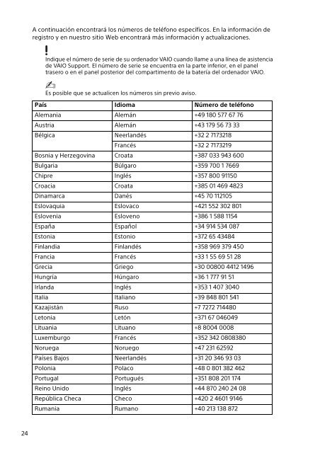 Sony VPCSE2E1E - VPCSE2E1E Documenti garanzia Spagnolo