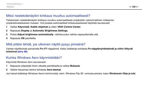 Sony VPCSE2E1E - VPCSE2E1E Istruzioni per l'uso Finlandese