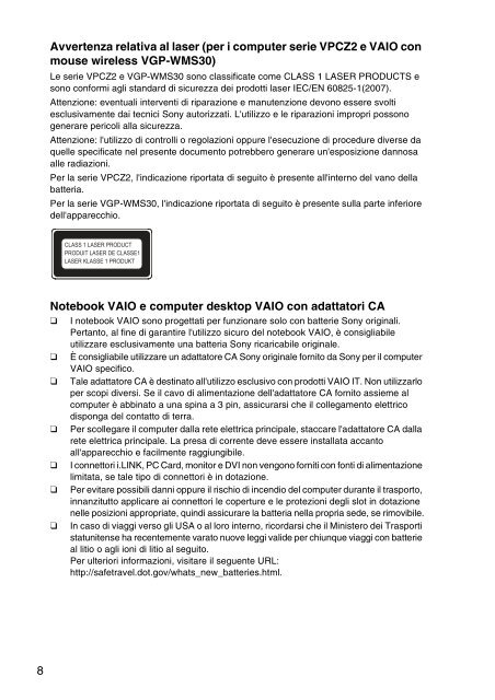 Sony VPCSE2E1E - VPCSE2E1E Documenti garanzia
