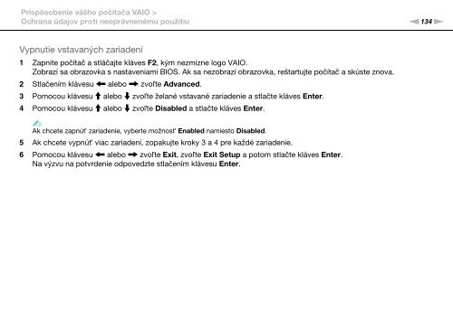 Sony VPCSE2E1E - VPCSE2E1E Istruzioni per l'uso Slovacco