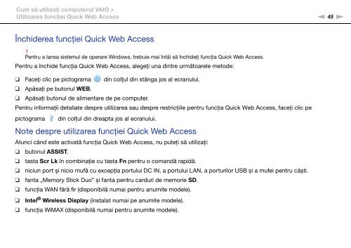 Sony VPCSE2E1E - VPCSE2E1E Istruzioni per l'uso Rumeno