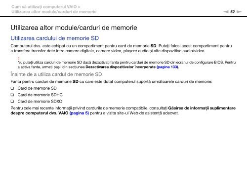 Sony VPCSE2E1E - VPCSE2E1E Istruzioni per l'uso Rumeno