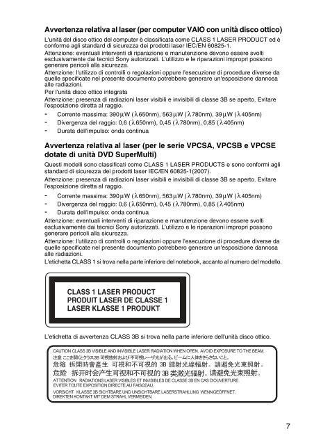 Sony VPCSE2E1E - VPCSE2E1E Documenti garanzia Italiano