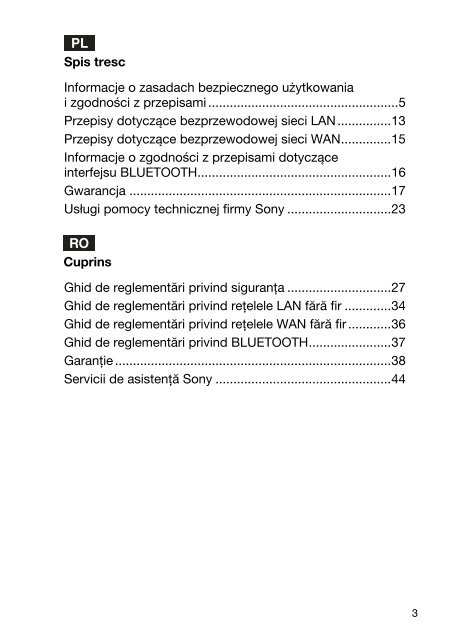 Sony VPCSE2E1E - VPCSE2E1E Documenti garanzia Rumeno