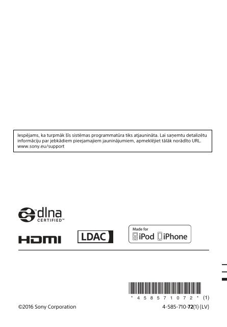 Sony HT-XT2 - HT-XT2 Consignes d&rsquo;utilisation Letton