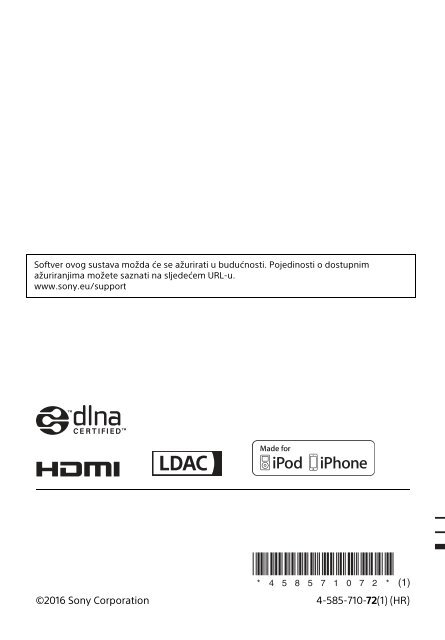 Sony HT-XT2 - HT-XT2 Consignes d&rsquo;utilisation Croate