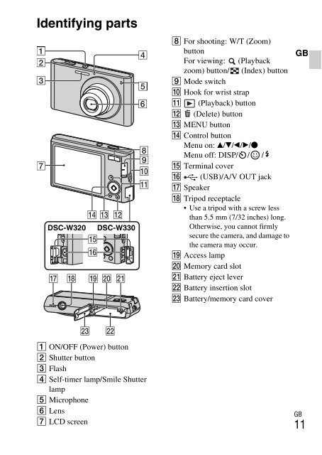 Sony DSC-W330 - DSC-W330 Consignes d&rsquo;utilisation Anglais