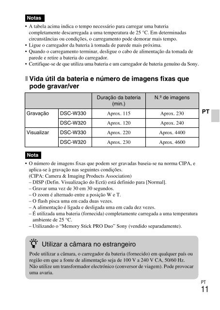 Sony DSC-W330 - DSC-W330 Consignes d&rsquo;utilisation Portugais