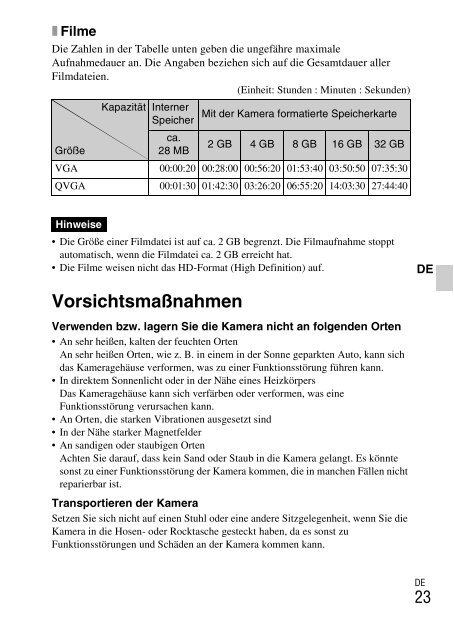 Sony DSC-W330 - DSC-W330 Consignes d&rsquo;utilisation Allemand