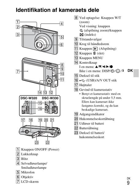 Sony DSC-W330 - DSC-W330 Consignes d&rsquo;utilisation Danois