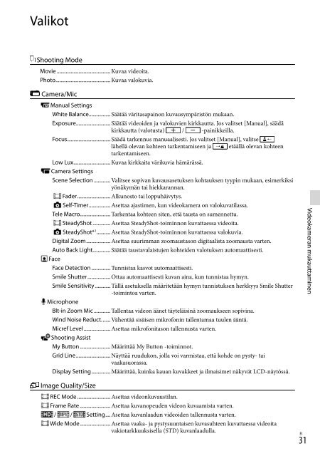 Sony HDR-PJ230E - HDR-PJ230E Consignes d&rsquo;utilisation Finlandais