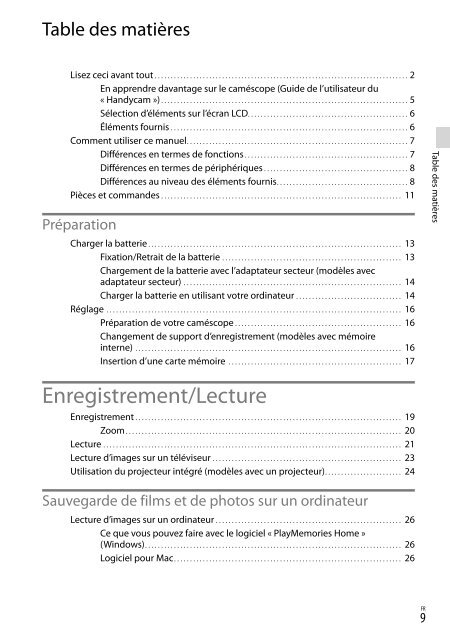 Sony HDR-PJ230E - HDR-PJ230E Consignes d&rsquo;utilisation