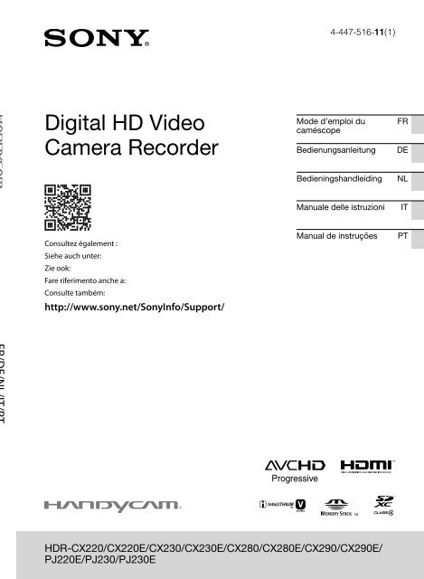 Sony HDR-PJ230E - HDR-PJ230E Consignes d&rsquo;utilisation