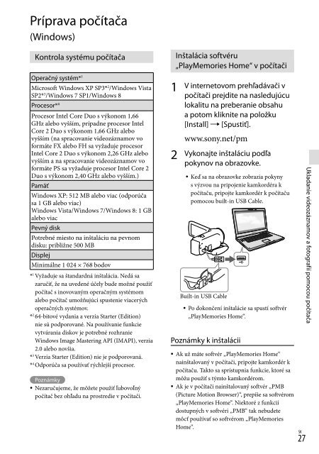 Sony HDR-PJ230E - HDR-PJ230E Consignes d&rsquo;utilisation Slovaque