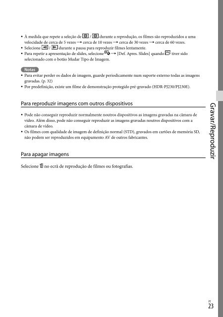 Sony HDR-PJ230E - HDR-PJ230E Consignes d&rsquo;utilisation Portugais