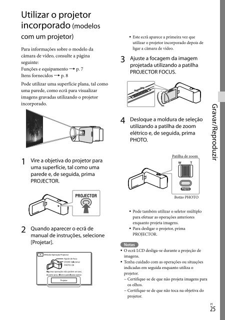 Sony HDR-PJ230E - HDR-PJ230E Consignes d&rsquo;utilisation Portugais