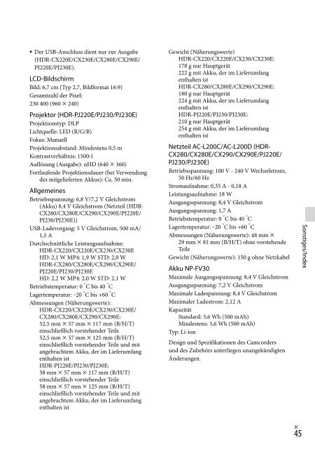 Sony HDR-PJ230E - HDR-PJ230E Consignes d&rsquo;utilisation Portugais