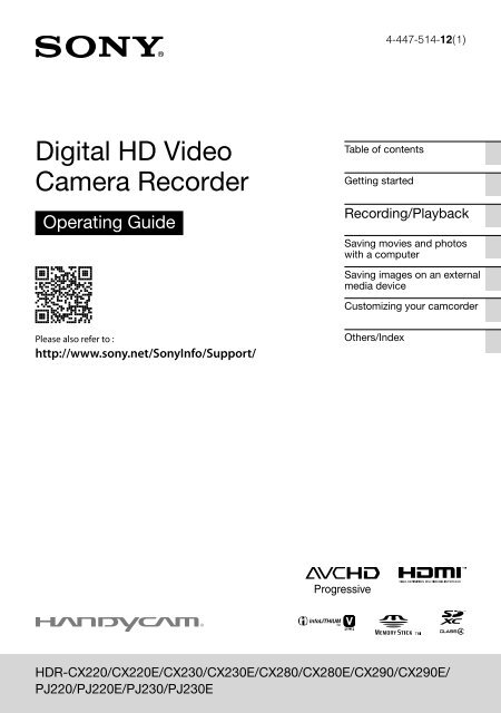 Sony HDR-PJ230E - HDR-PJ230E Consignes d&rsquo;utilisation Anglais