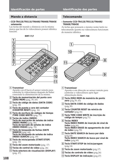 Sony CCD-TR412E - CCD-TR412E Consignes d&rsquo;utilisation Portugais