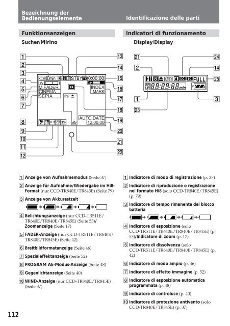 Sony CCD-TR412E - CCD-TR412E Consignes d&rsquo;utilisation Italien