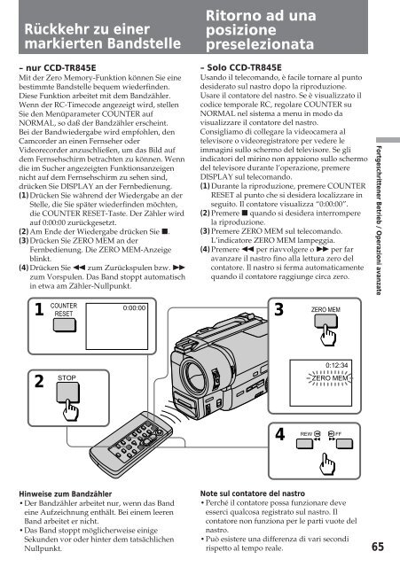 Sony CCD-TR412E - CCD-TR412E Consignes d&rsquo;utilisation Italien