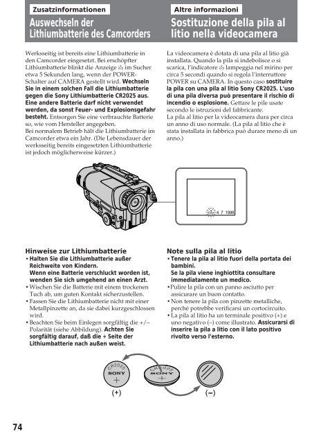 Sony CCD-TR412E - CCD-TR412E Consignes d&rsquo;utilisation Italien
