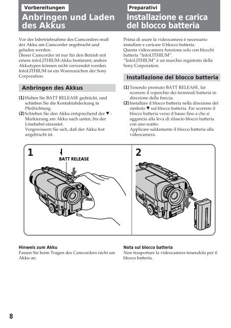 Sony CCD-TR412E - CCD-TR412E Consignes d&rsquo;utilisation Italien