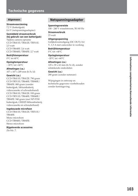 Sony CCD-TR412E - CCD-TR412E Consignes d&rsquo;utilisation