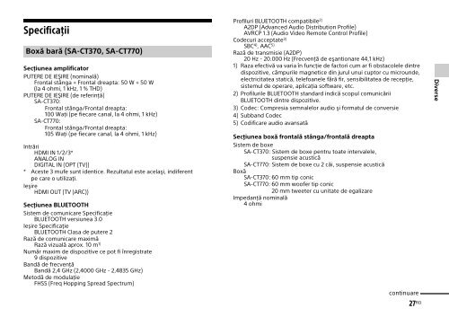 Sony HT-CT770 - HT-CT770 Istruzioni per l'uso Rumeno