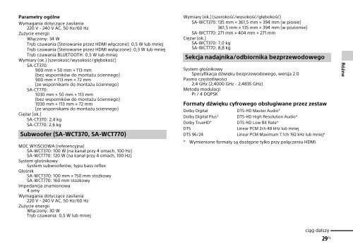 Sony HT-CT770 - HT-CT770 Istruzioni per l'uso Polacco