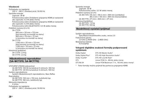 Sony HT-CT770 - HT-CT770 Istruzioni per l'uso Slovacco