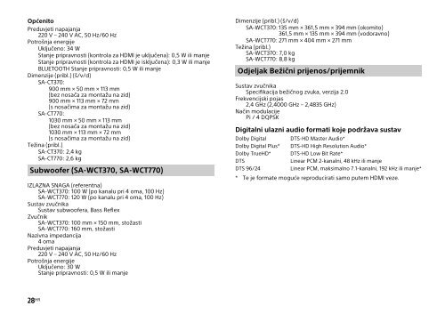 Sony HT-CT770 - HT-CT770 Istruzioni per l'uso Croato