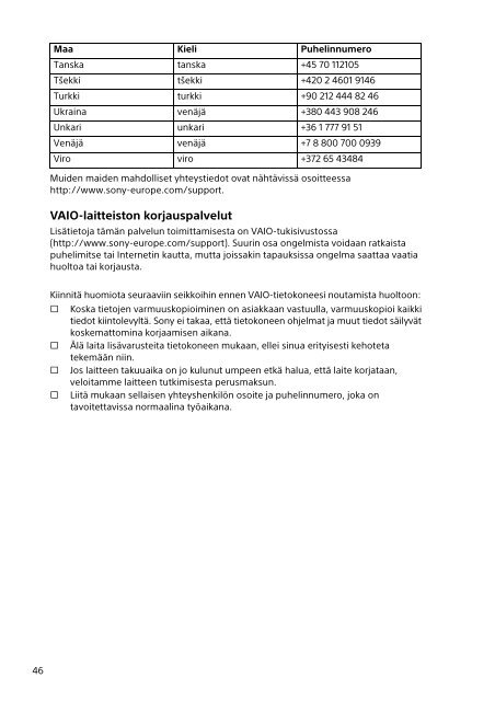 Sony SVE1512C1R - SVE1512C1R Documenti garanzia Svedese