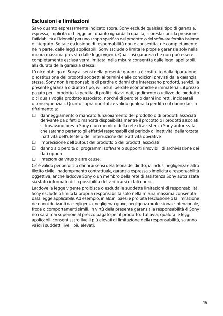 Sony SVE1512C1R - SVE1512C1R Documenti garanzia Italiano