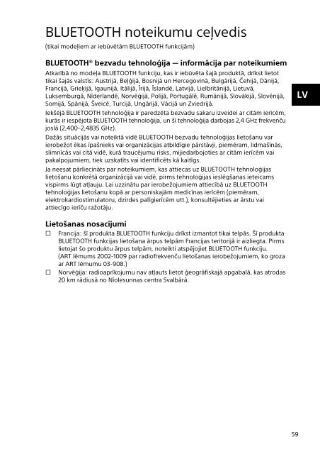 Sony SVE1512C1R - SVE1512C1R Documenti garanzia Lettone