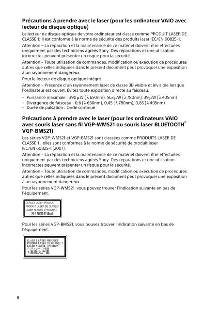Sony SVE1512C1R - SVE1512C1R Documenti garanzia Francese
