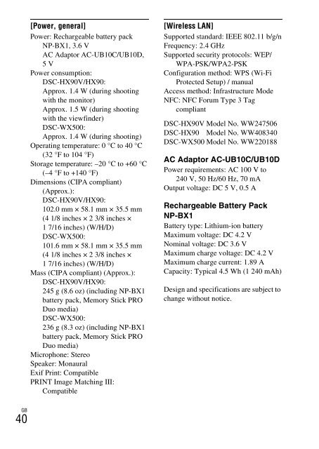 Sony DSC-WX500 - DSC-WX500 Mode d'emploi Anglais