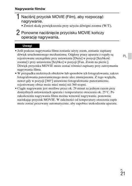 Sony DSC-WX500 - DSC-WX500 Mode d'emploi Polonais