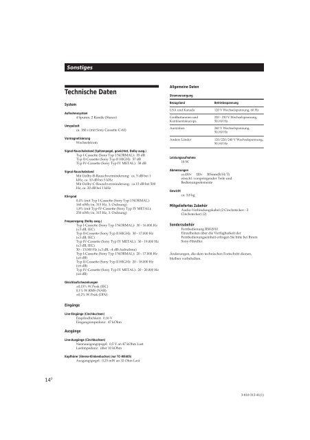 Sony TC-WE405 - TC-WE405 Consignes d&rsquo;utilisation Italien