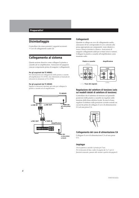 Sony TC-WE405 - TC-WE405 Consignes d&rsquo;utilisation Italien