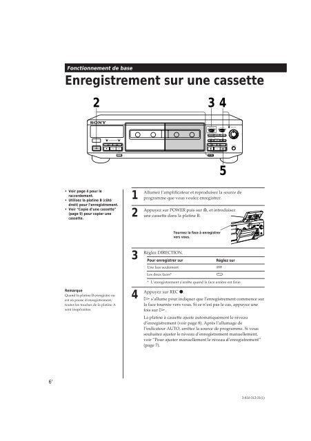 Sony TC-WE405 - TC-WE405 Consignes d&rsquo;utilisation Fran&ccedil;ais