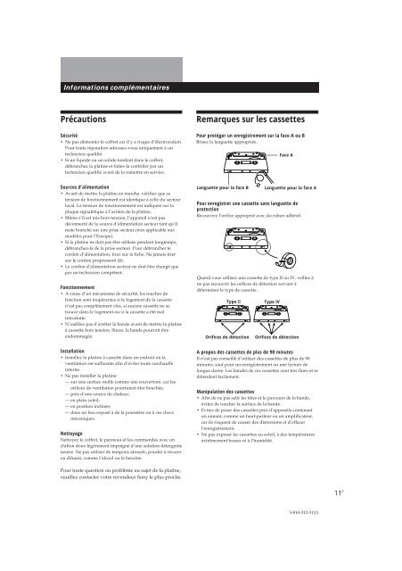 Sony TC-WE405 - TC-WE405 Consignes d&rsquo;utilisation Fran&ccedil;ais