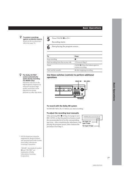 Sony TC-WE405 - TC-WE405 Consignes d&rsquo;utilisation Espagnol