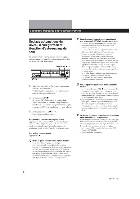 Sony TC-WE405 - TC-WE405 Consignes d&rsquo;utilisation Fran&ccedil;ais