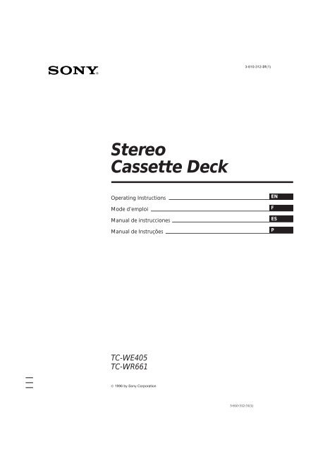 Sony TC-WE405 - TC-WE405 Consignes d&rsquo;utilisation Anglais