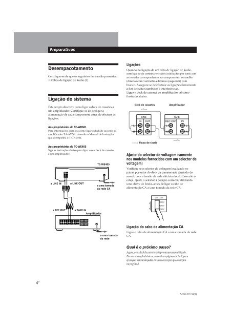 Sony TC-WE405 - TC-WE405 Consignes d&rsquo;utilisation Anglais