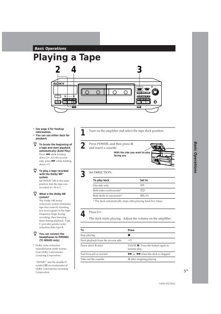 Sony TC-WE405 - TC-WE405 Consignes d&rsquo;utilisation Anglais